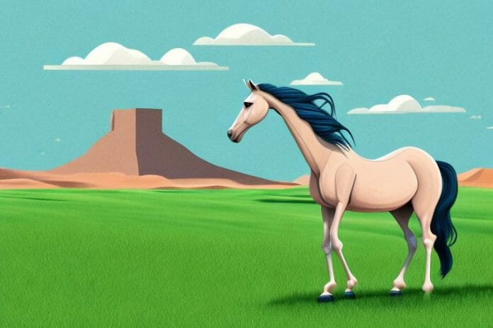 An arabian horse in a grassy landscape in the northern cape