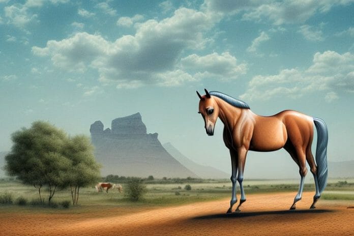 An arabian horse in a rural landscape in kuruman