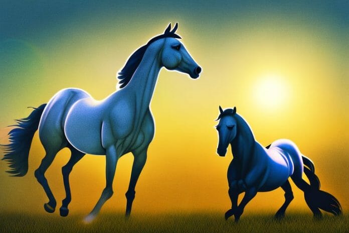 An arabian horse in a rural landscape