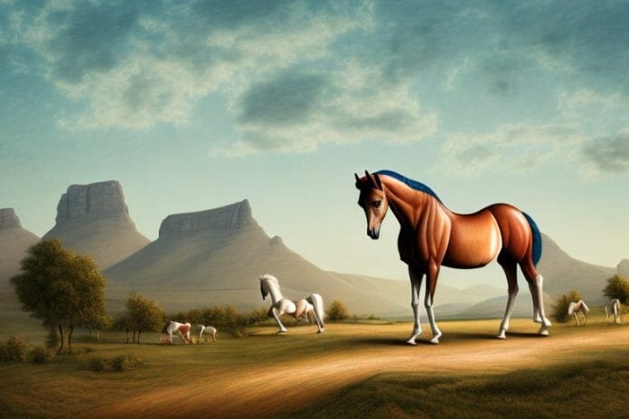 An arabian horse in a rural landscape in postmasburg