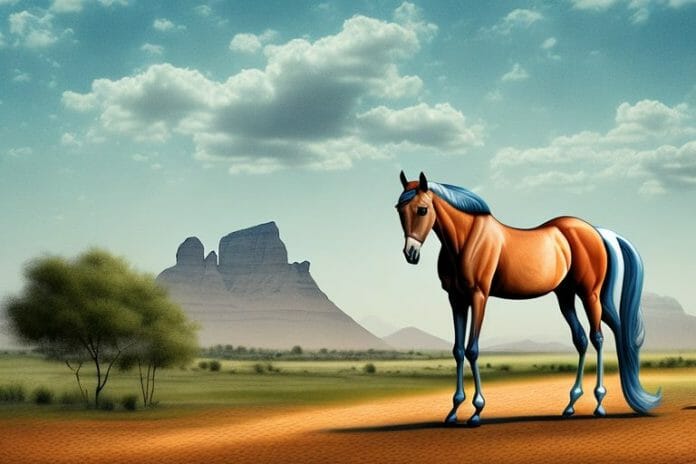An arabian horse in a rural landscape in mafikeng