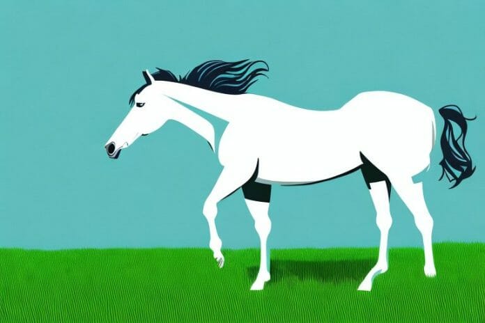 A thoroughbred horse in a grassy field in jeffreys bay