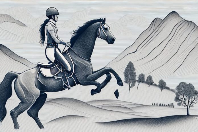 A horse and rider galloping through a rural landscape in ladysmith