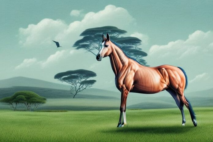 A thoroughbred horse in a rural landscape in mpumalanga