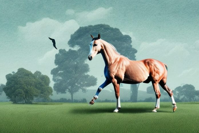 A thoroughbred horse in a rural landscape in secunda