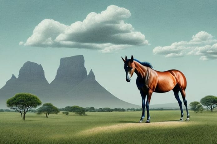 A thoroughbred horse in a rural landscape in mogwase