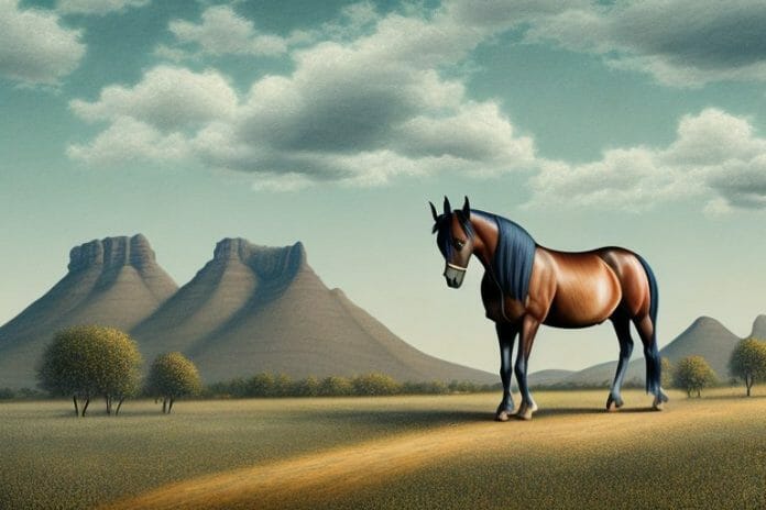 A morgan horse in a rural south african landscape