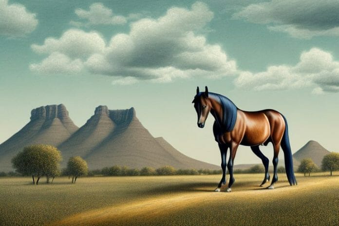 A morgan horse in a rural south african landscape