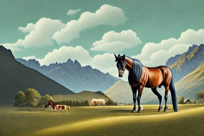 A morgan horse in a rural landscape in queenstown