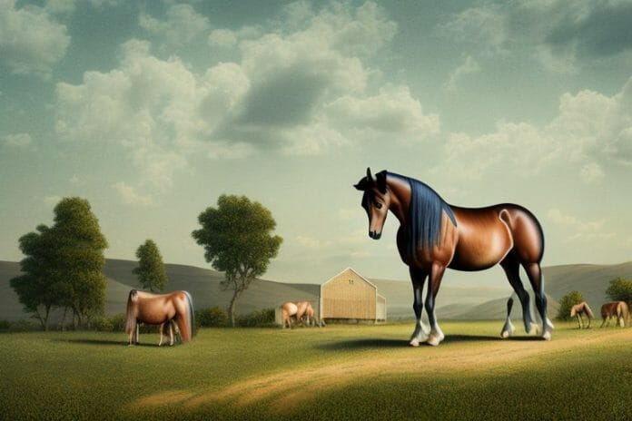A morgan horse in a rural landscape in virginia