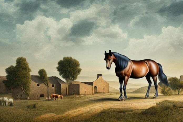 A morgan horse in a rural landscape in parys