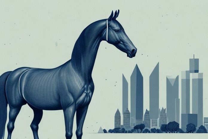 A morgan horse in a johannesburg landscape