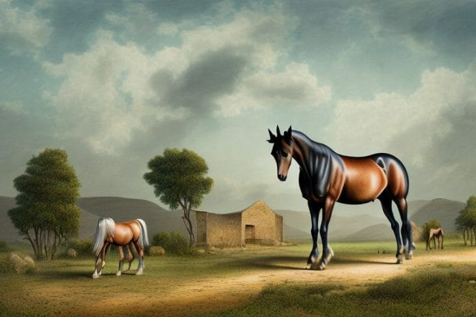 A morgan horse in a rural landscape in limpopo