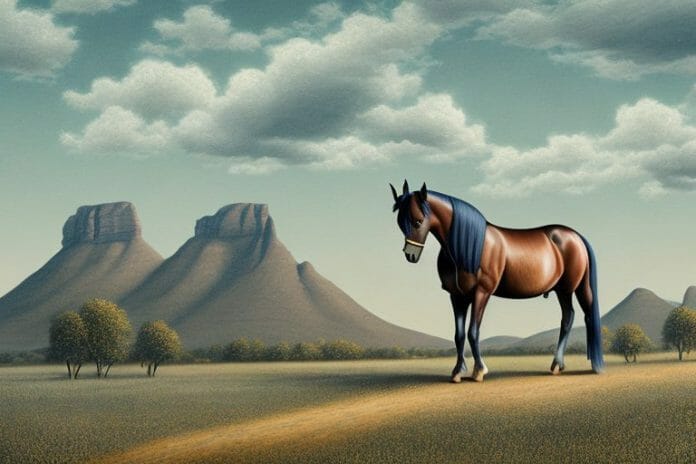 A morgan horse in a rural south african landscape