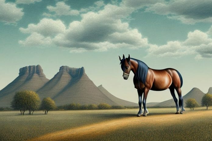 A morgan horse in a rural south african landscape