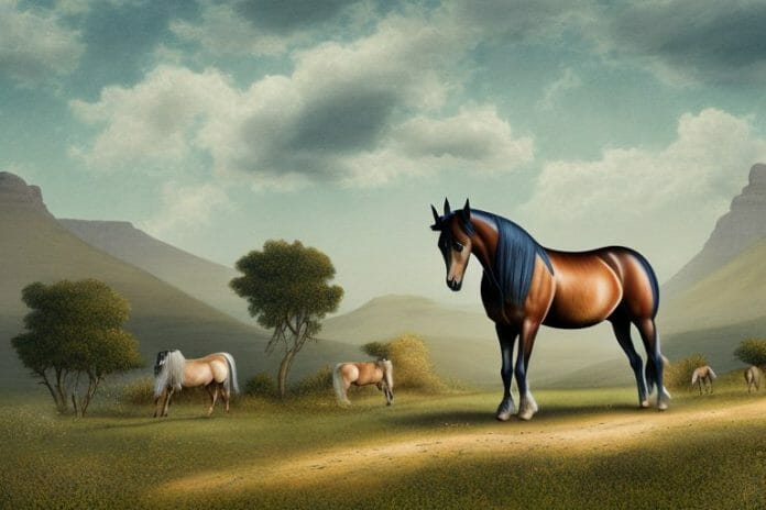 A morgan horse in a rural south african landscape