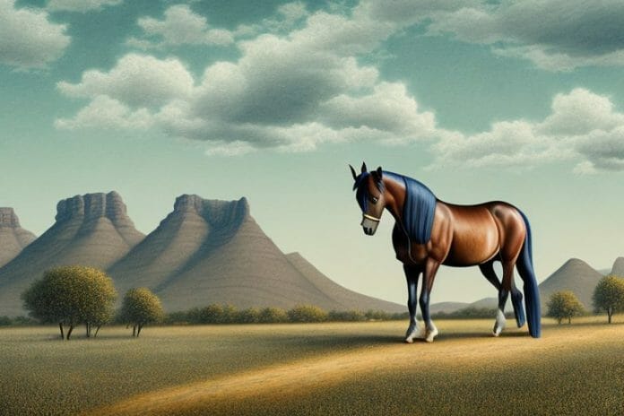 A morgan horse in a rural south african landscape