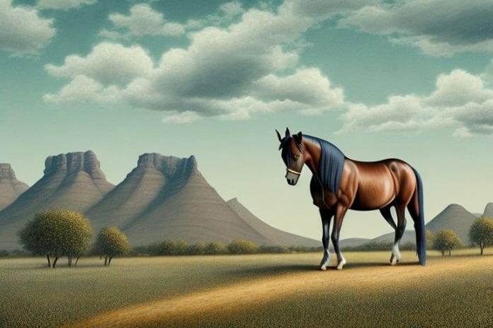 A morgan horse in a rural south african landscape