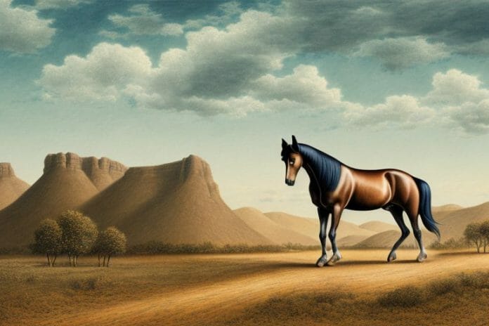 A morgan horse in a rural landscape in northern cape