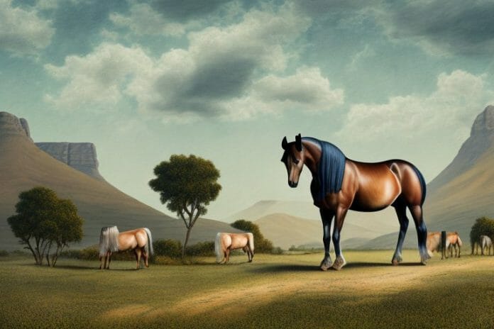 A morgan horse in a rural landscape in south africa