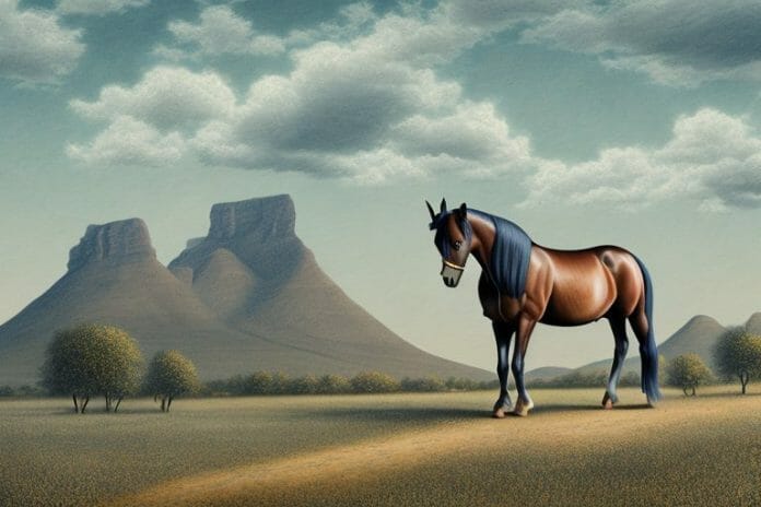A morgan horse in a rural south african landscape