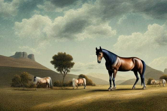 A morgan horse in a rural landscape in calvinia