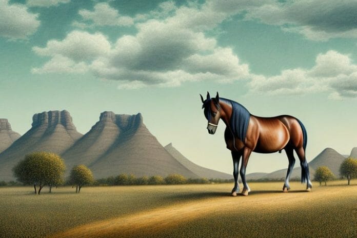 A morgan horse in a rural south african landscape
