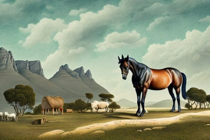 A morgan horse in a rural landscape in simon's town