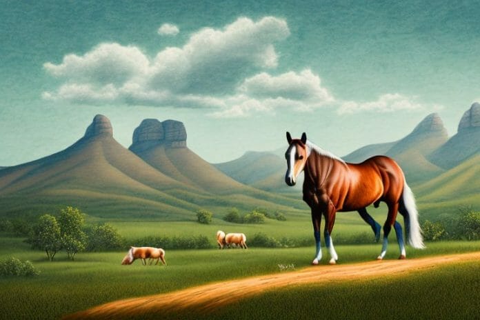 A kentucky mountain saddle horse in a rural landscape in kwa zulu natal