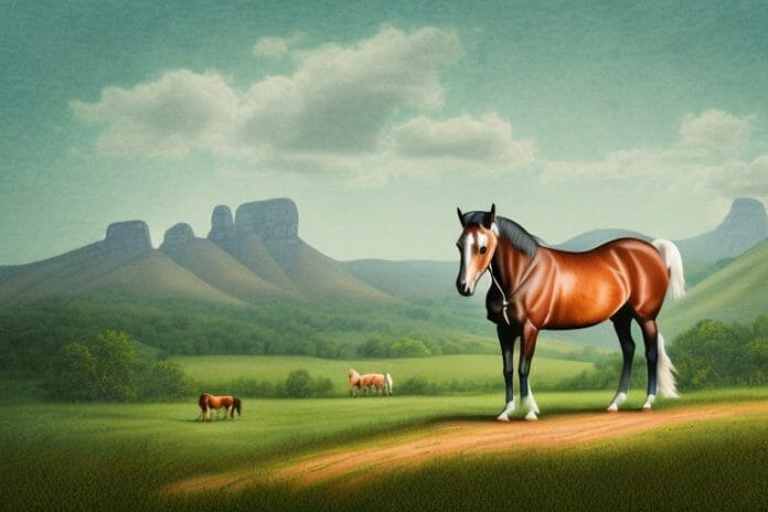 A kentucky mountain saddle horse in a rural landscape in empangeni