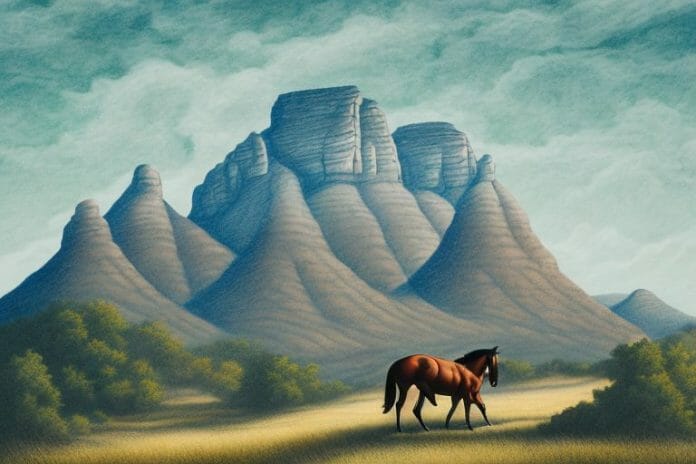 A kentucky mountain saddle horse in the landscape of graaff-reinet