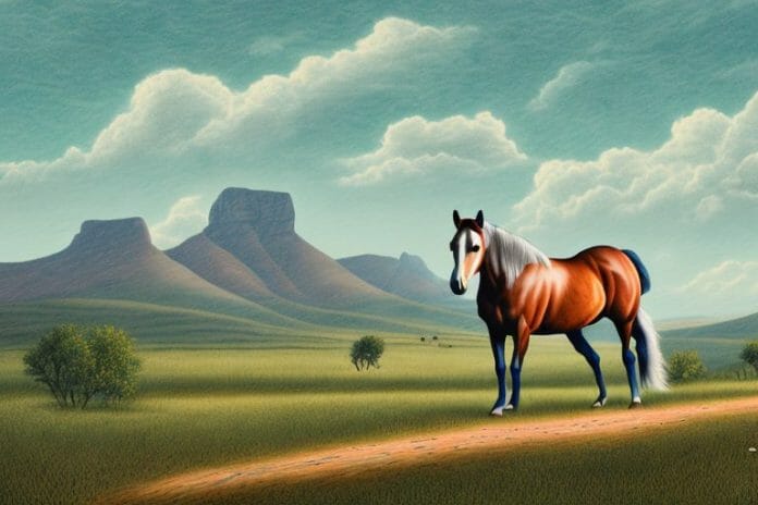 A kentucky mountain saddle horse in a rural landscape in aliwal north