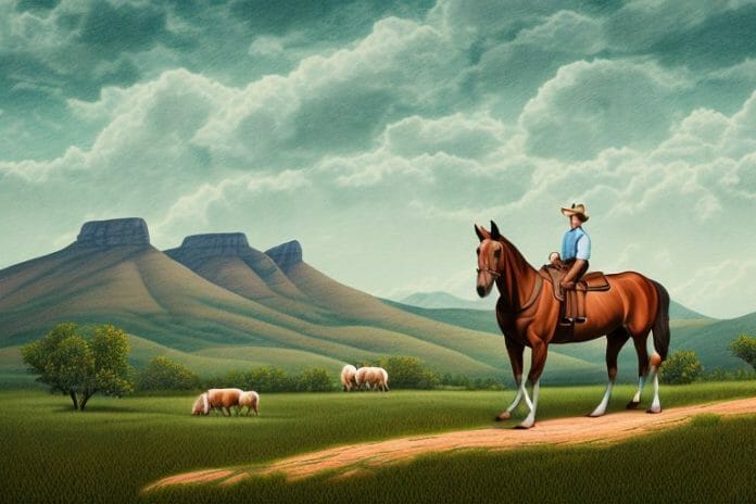 A kentucky mountain saddle horse in a rural landscape in free state