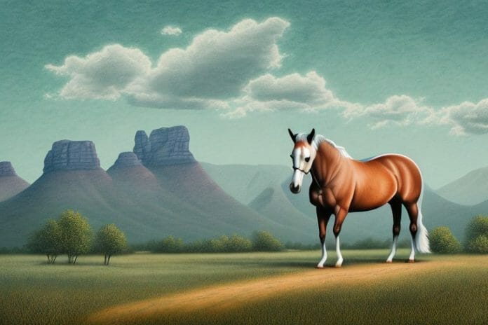 A kentucky mountain saddle horse in a rural south african landscape