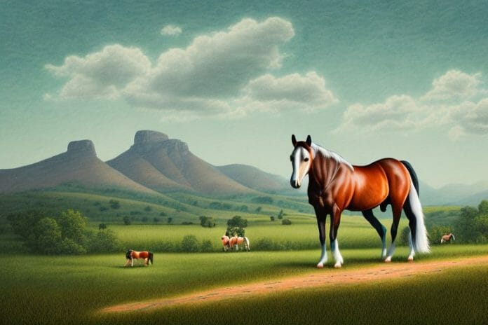 A kentucky mountain saddle horse in a rural landscape in east rand