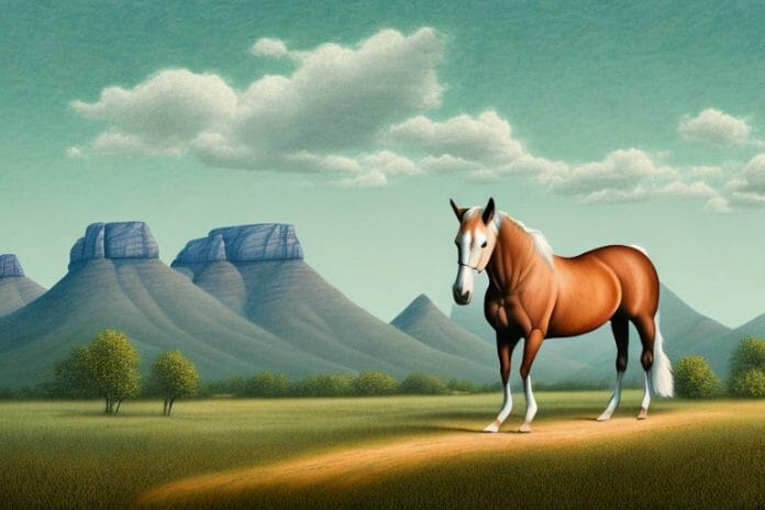A kentucky mountain saddle horse in a rural south african landscape