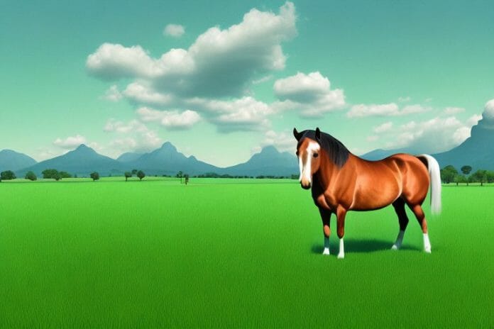 A kentucky mountain saddle horse standing in a lush green meadow in germiston