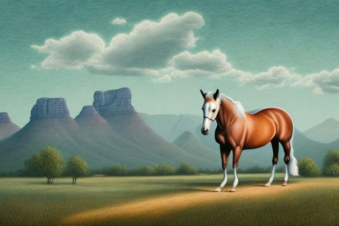 A kentucky mountain saddle horse in a rural south african landscape