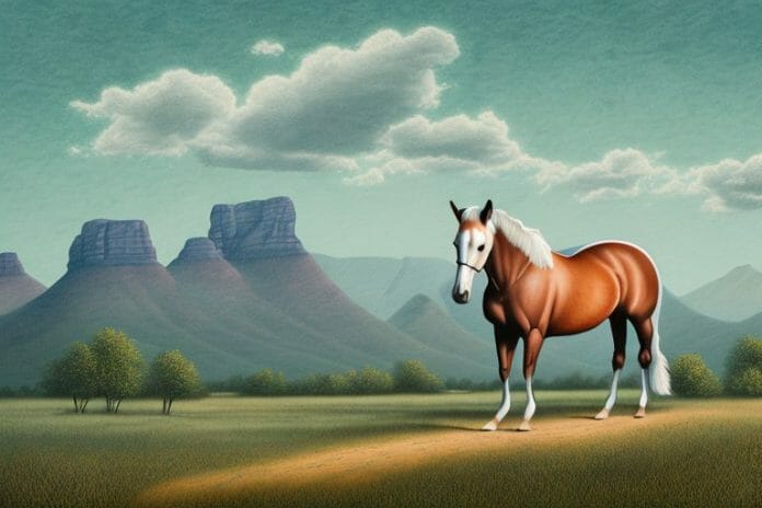 A kentucky mountain saddle horse in a rural south african landscape