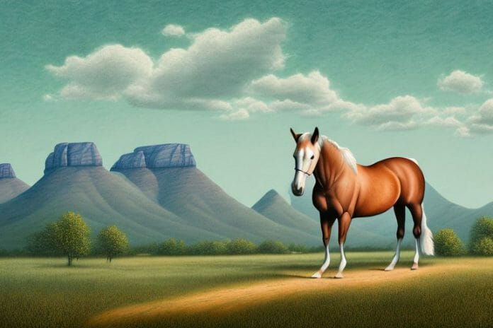 A kentucky mountain saddle horse in a rural south african landscape