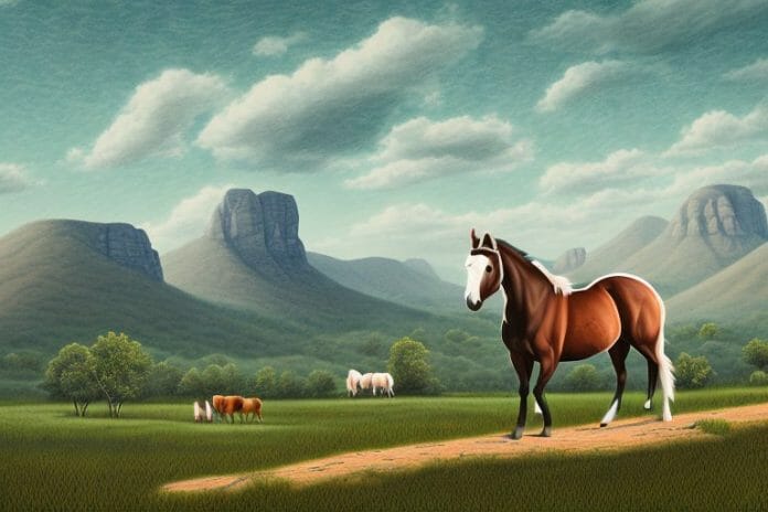 A kentucky mountain saddle horse in a rural landscape in modimolle