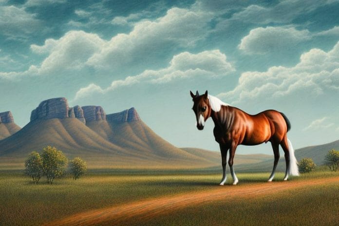 A kentucky mountain saddle horse in a rural landscape in south africa
