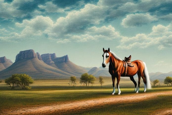 A kentucky mountain saddle horse in a rural landscape in upington