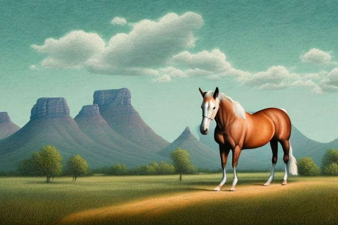 A kentucky mountain saddle horse in a rural south african landscape
