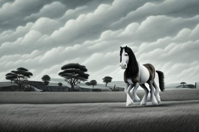 A clydesdale horse in a rural landscape in newcastle