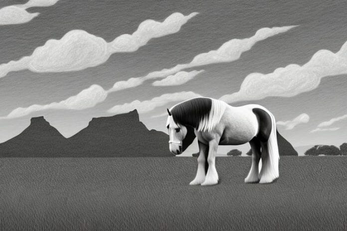 A clydesdale horse in a rural south african landscape