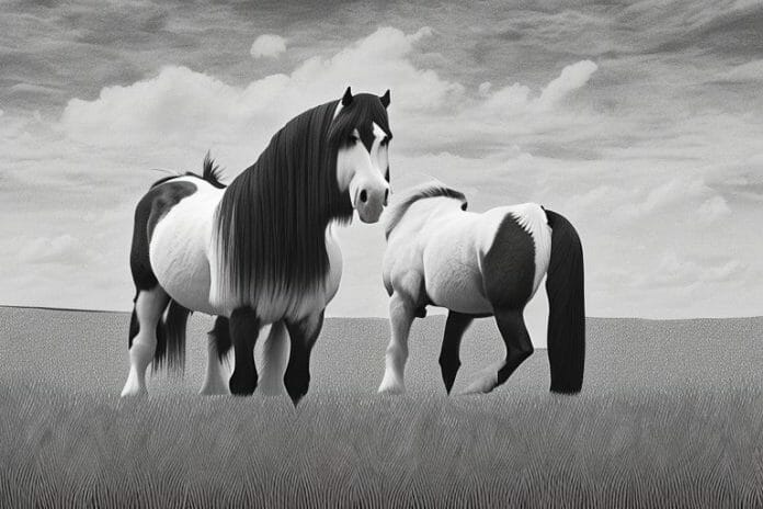 A clydesdale horse in a field in westville