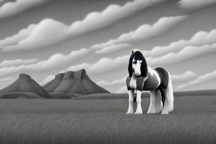 A clydesdale horse in a rural south african landscape