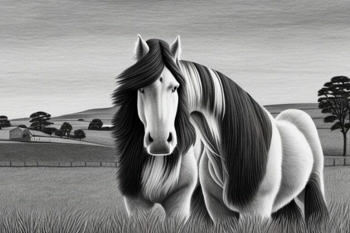 A clydesdale horse in a rural setting in grahamstown