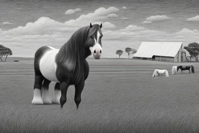 A clydesdale horse in a rural setting in bisho